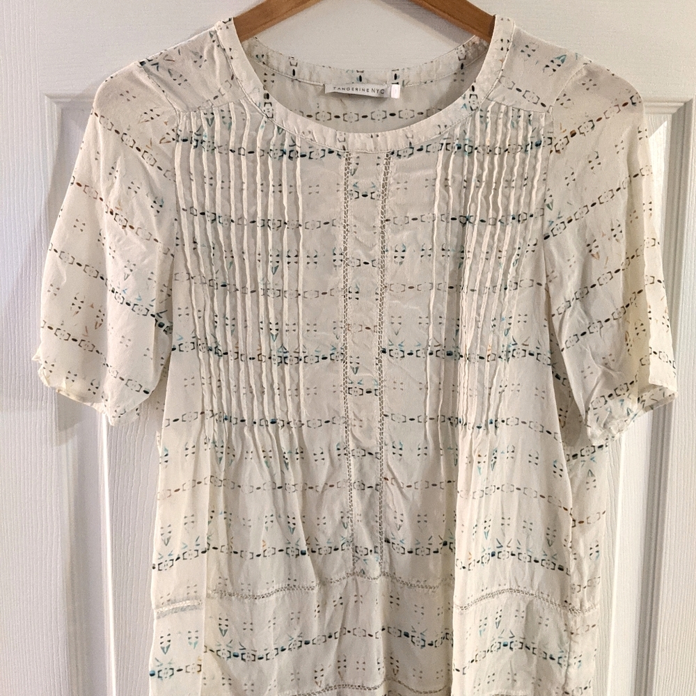 Short Sleeve Beige Patterned Blouse